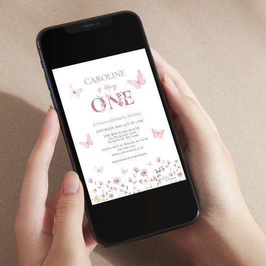 Pink Butterfly Girl eerste verjaardag Kaart