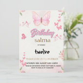 Pink Butterfly Girl Verjaardag Uitnodiging - Bewer (Staand voorkant)