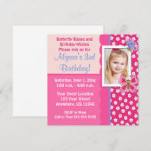 Pink Butterfly Girls Birthday Uitnodiging (Voorkant / Achterkant)