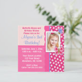 Pink Butterfly Girls Birthday Uitnodiging (Staand voorkant)