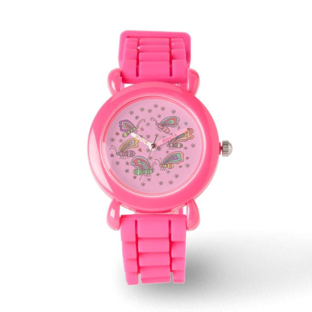 Pink Butterfly Lady Watch Horloge (Voorkant)