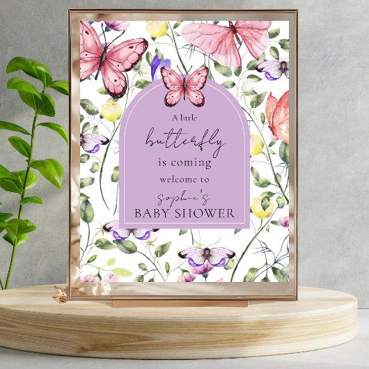 Pink Butterfly Lavender Arch Welcome Baby Shower Poster