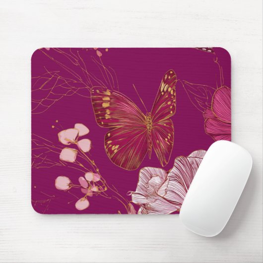 Pink Butterfly Mousepad Muismat (Met muis)
