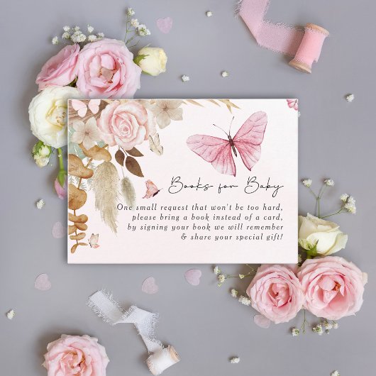 Pink Butterfly Pampas Grass Bohemian Baby Shower   Informatiekaartje
