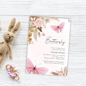 Pink Butterfly Pampas Grass Bohemian Baby Shower  Kaart