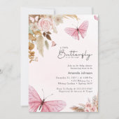 Pink Butterfly Pampas Grass Bohemian Baby Shower  Kaart (Voorkant)