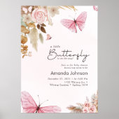 Pink Butterfly Pampas Grass Bohemian Baby Shower  Poster (Voorkant)