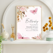 Pink Butterfly Pampas Grass Bohemian Baby Shower  Poster