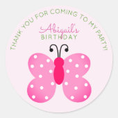Pink Butterfly Party Favor Dank u Stickers (Voorkant)
