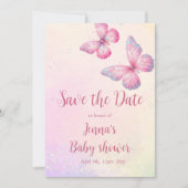 Pink Butterfly QR Code Baby shower Save The Date (Voorkant)