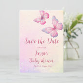Pink Butterfly QR Code Baby shower Save The Date (Staand voorkant)