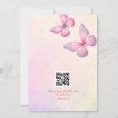 Pink Butterfly QR Code Baby shower Save The Date (Achterkant)