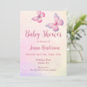 Pink Butterfly QR Code Baby shower Uitnodiging (Staand voorkant)