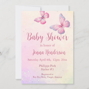 Pink Butterfly QR Code Baby shower Uitnodiging