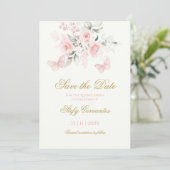 Pink Butterfly Quinceañera Bewaar de datum Save The Date (Staand voorkant)