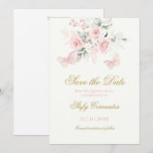 Pink Butterfly Quinceañera Bewaar de datum Save The Date (Voorkant / Achterkant)