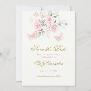 Pink Butterfly Quinceañera Bewaar de datum Save The Date
