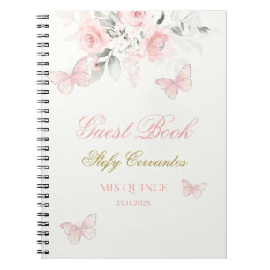 Pink Butterfly Quinceañera Guest Notitieboek