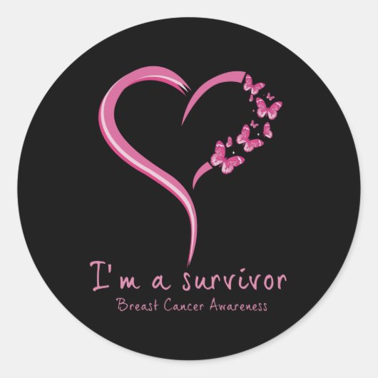 Pink Butterfly Survivor Breast Cancer Awareness Ronde Sticker (Voorkant)