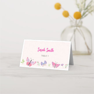 Pink Butterfly Themed Placecard Plaatskaartje