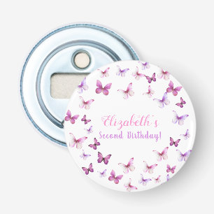 Pink Butterfly Tweede Verjaardag Meisje Party Favo Button Flesopener