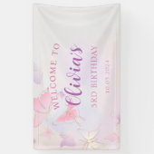 Pink Butterfly Verjaardag Party Banner (Verticaal)
