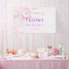 Pink Butterfly Verjaardag Party Banner