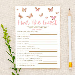 Pink Butterfly Vind het gast Baby shower spel Briefpapier