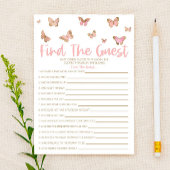 Pink Butterfly Vind het gast Baby shower spel Briefpapier
