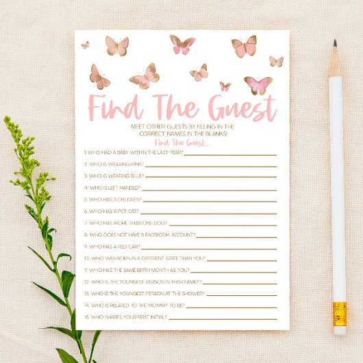 Pink Butterfly Vind het gast Baby shower spel Briefpapier