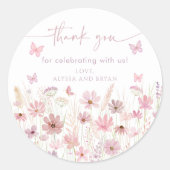 Pink Butterfly Wildflowers Baby Shower Ronde Sticker (Voorkant)