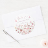 Pink Butterfly Wildflowers Baby Shower Ronde Sticker (Envelop)