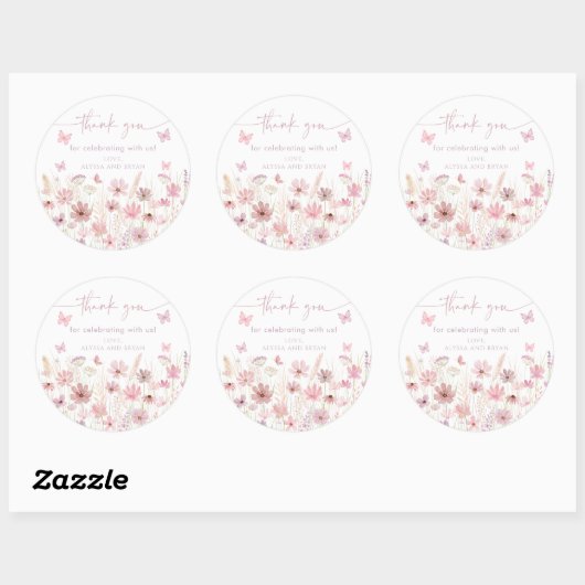 Pink Butterfly Wildflowers Baby Shower Ronde Sticker (Vel)