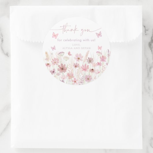 Pink Butterfly Wildflowers Baby Shower Ronde Sticker (Tas)