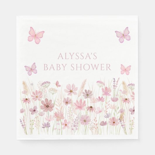 Pink Butterfly Wildflowers Baby Shower Servet (Voorkant)