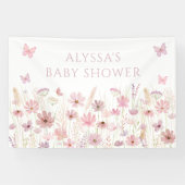 Pink Butterfly Wildflowers Baby Shower Spandoek (Horizontaal)
