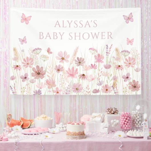 Pink Butterfly Wildflowers Baby Shower Spandoek (Feest)