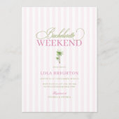 Pink Cabana Stripe Palm Beach Bachelorette Party Kaart (Voorkant)