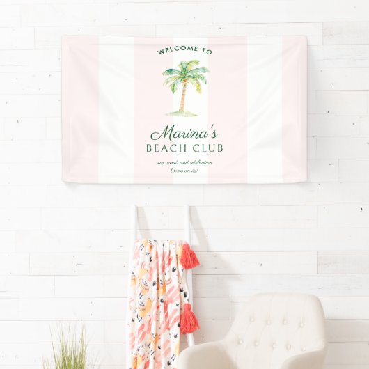 Pink Cabana Stripes Palm Beach Club Welcome Spandoek (Insitu)