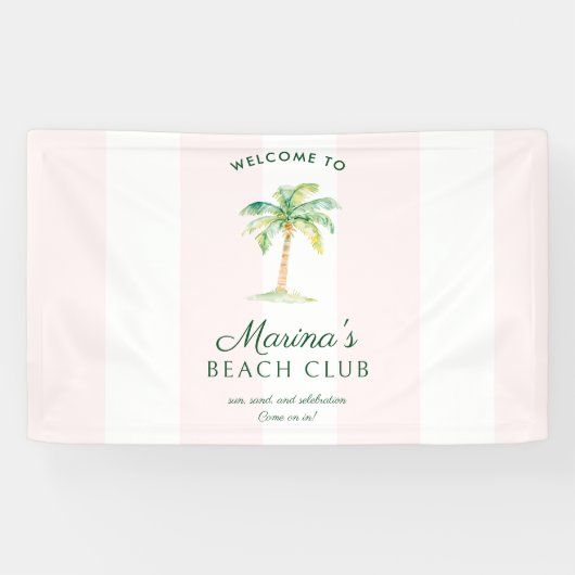 Pink Cabana Stripes Palm Beach Club Welcome Spandoek (Horizontaal)