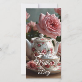 Pink Cabbage Rose Tea  Feestdagenkaart