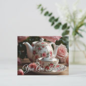 Pink Cabbage Rose Tea  Invitation Postcard Uitnodiging Briefkaart (Staand voorkant)
