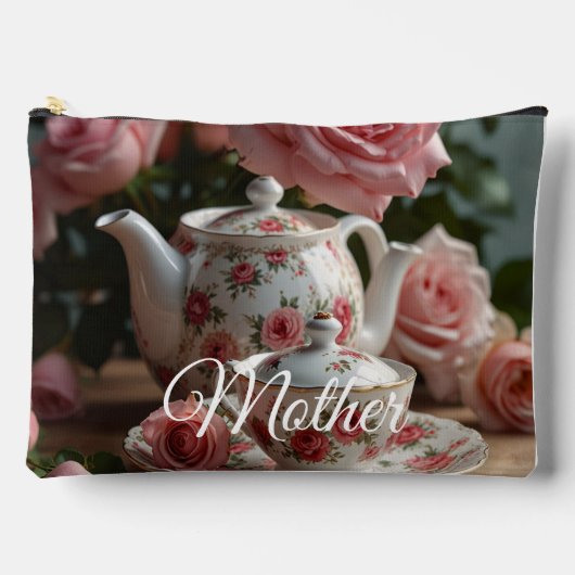 Pink Cabbage Rose Tea Print Cut Sew Bag Etui (Voorkant)