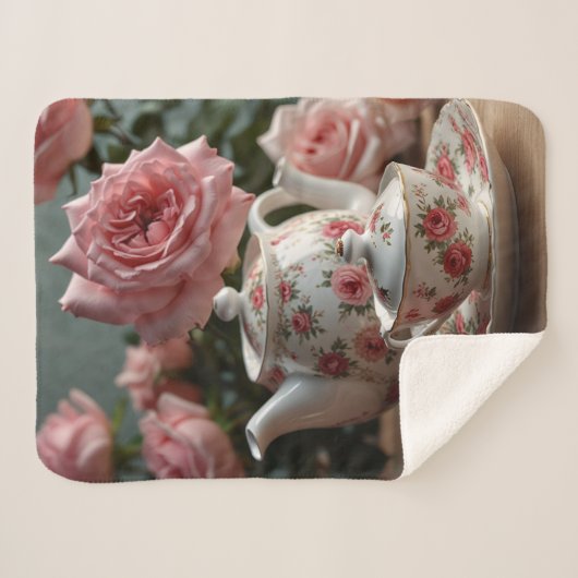 Pink Cabbage Rose Tea  Sherpa Deken (Voorkant (horizontaal))
