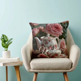 Pink Cabbage Rose Tea Throw Pillow Kussen