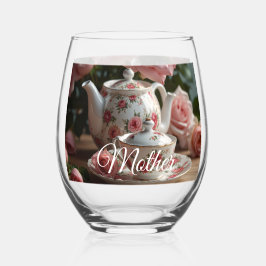 Pink Cabbage Rose Tea Wijnglas Zonder Voet