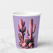 Pink Cacti Batch-Light Purple Background Papieren Bekers (Achterkant)