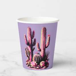 Pink Cacti Batch-Light Purple Background Papieren Bekers