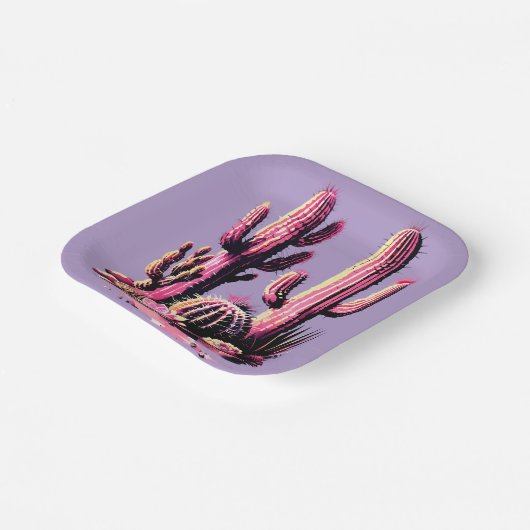 Pink Cacti Batch-Light Purple Background Papieren Bordje (Gebogen)
