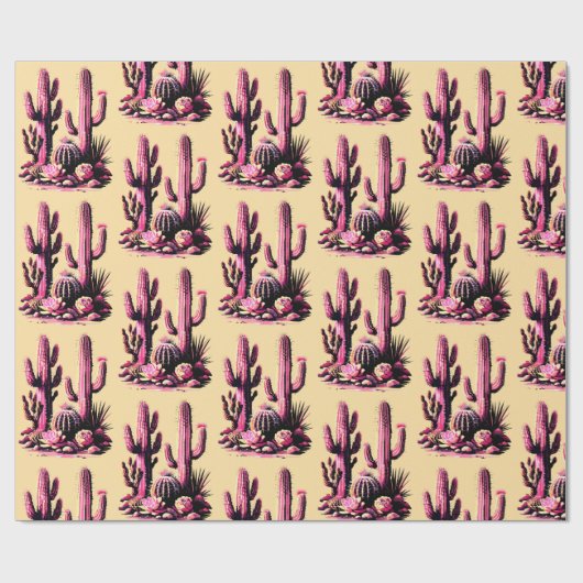 Pink Cacti Batch-Tan Background Cadeaupapier (Vlak)